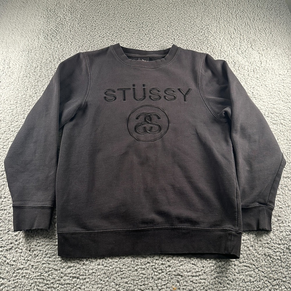 Vintage Stussy Sweatshirt Small Black Crew Logo Skater Streetwear USA Made 90s‎